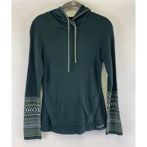 Krimson Klover Hailey Hoodie Sweater Pullover Green Merino Wool Silk Blend XS